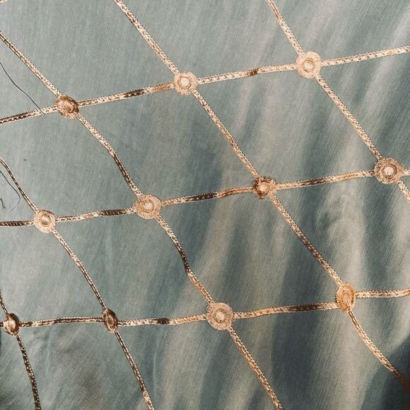 Muted Blue Gold Embroidered Luxury Textile Fabric - Picture 1 of 3